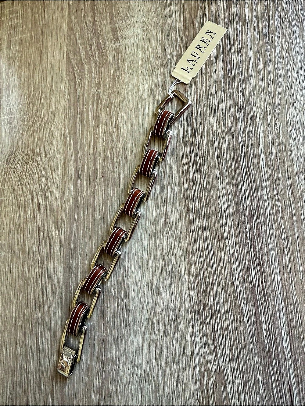 Lauren Ralph Lauren Brown Leather-Look Link Belt SILVER and BROWN - NWT